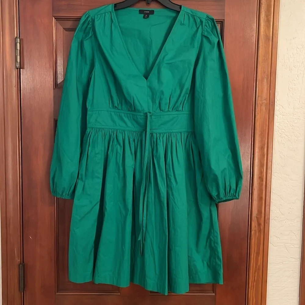 J. Crew Green Smocked Tie Front A-Line Dress size 10